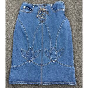 Y2K Denim Skirt Lace Up Front Juke Box Stretch Size 3